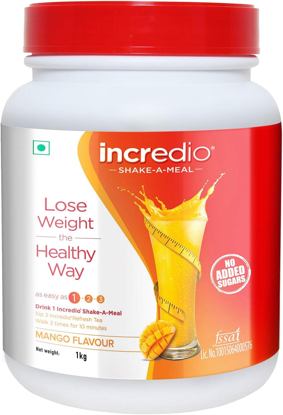 Incredio Shake-a-meal -Meal Replacement Shake(with 21.5g Protein and 4.6g Fiber)-Weight Management (Mango)-1kg