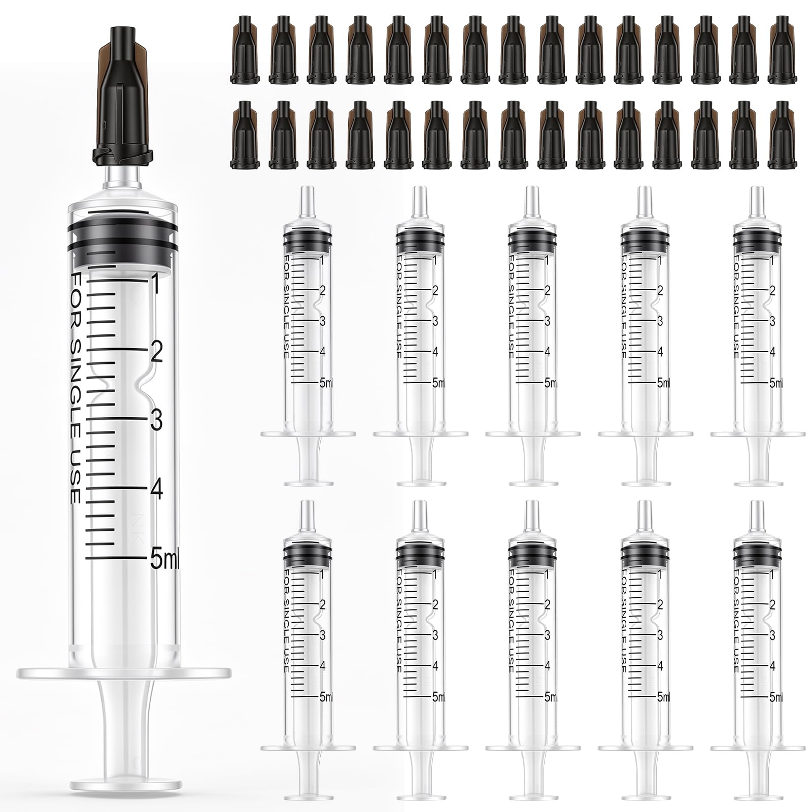 TrelaCo 30 Pcs 5ml Syringe Without Needle with Cap, 5cc Oral Syringe