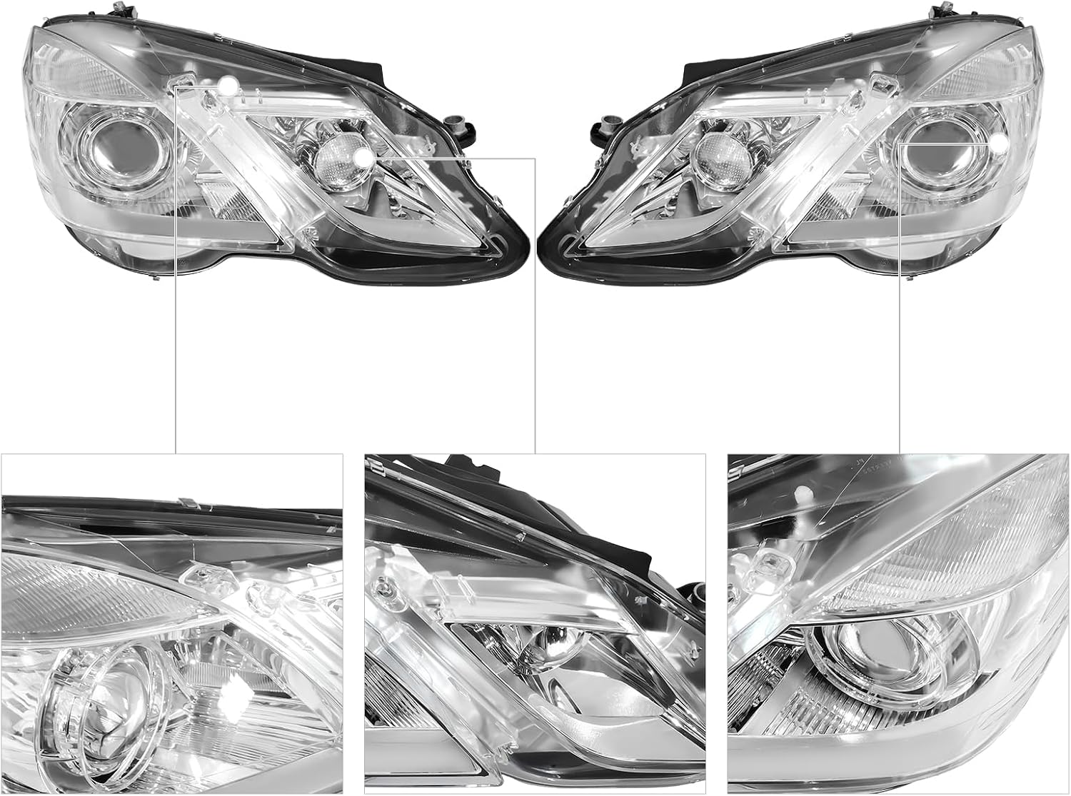 HID Headlight Assembly for 2010-2013 Mercedes-Benz E350 E300 E550 (w/AFS,w/o LED DRL), OE 2128203359, 2128201639 Direct Replacement Left and Right Side