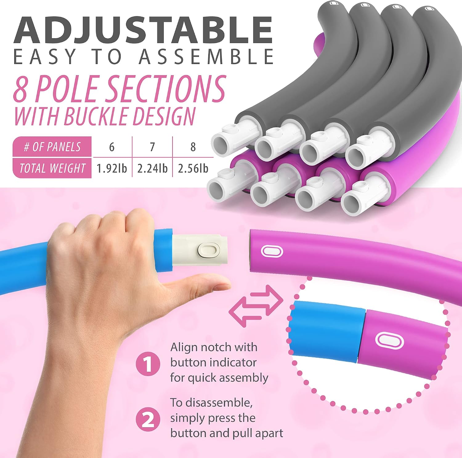 Weighted Hula Hoop - 8 Section Detachable Adjustable Weighted Hula Hoop for Adults - Exercise, Workout, Fitness, Weight Loss, Burn Fat - 2.5 lbs Weighted Hoola Hoop for Women - by Beyond Innoventions