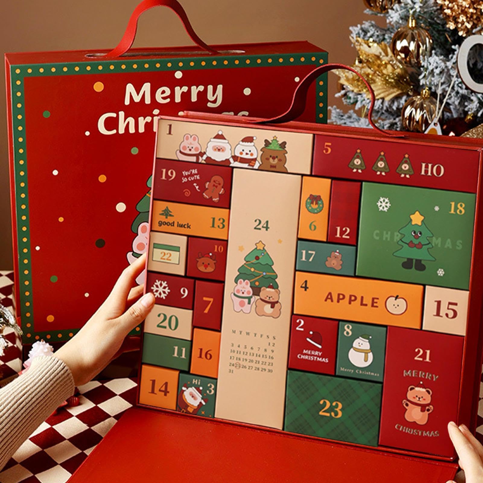 Calendario natalizio per conto alla rovescia con 24 scatole riempibili