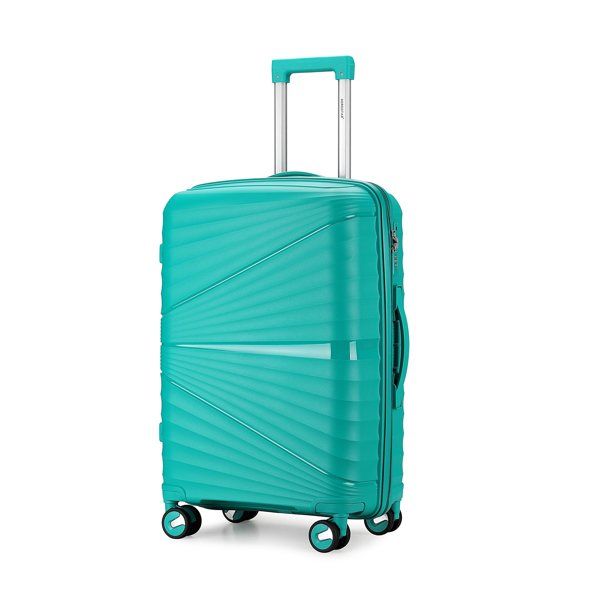 Aerostar24” Medium Lightweight PP Hard Suitcase 4 Silent Spinner Wheels Check-in Luggage Integrated TSA Combination Lock for 15 to 20kg (Aqua Blue, 75 Litre)
