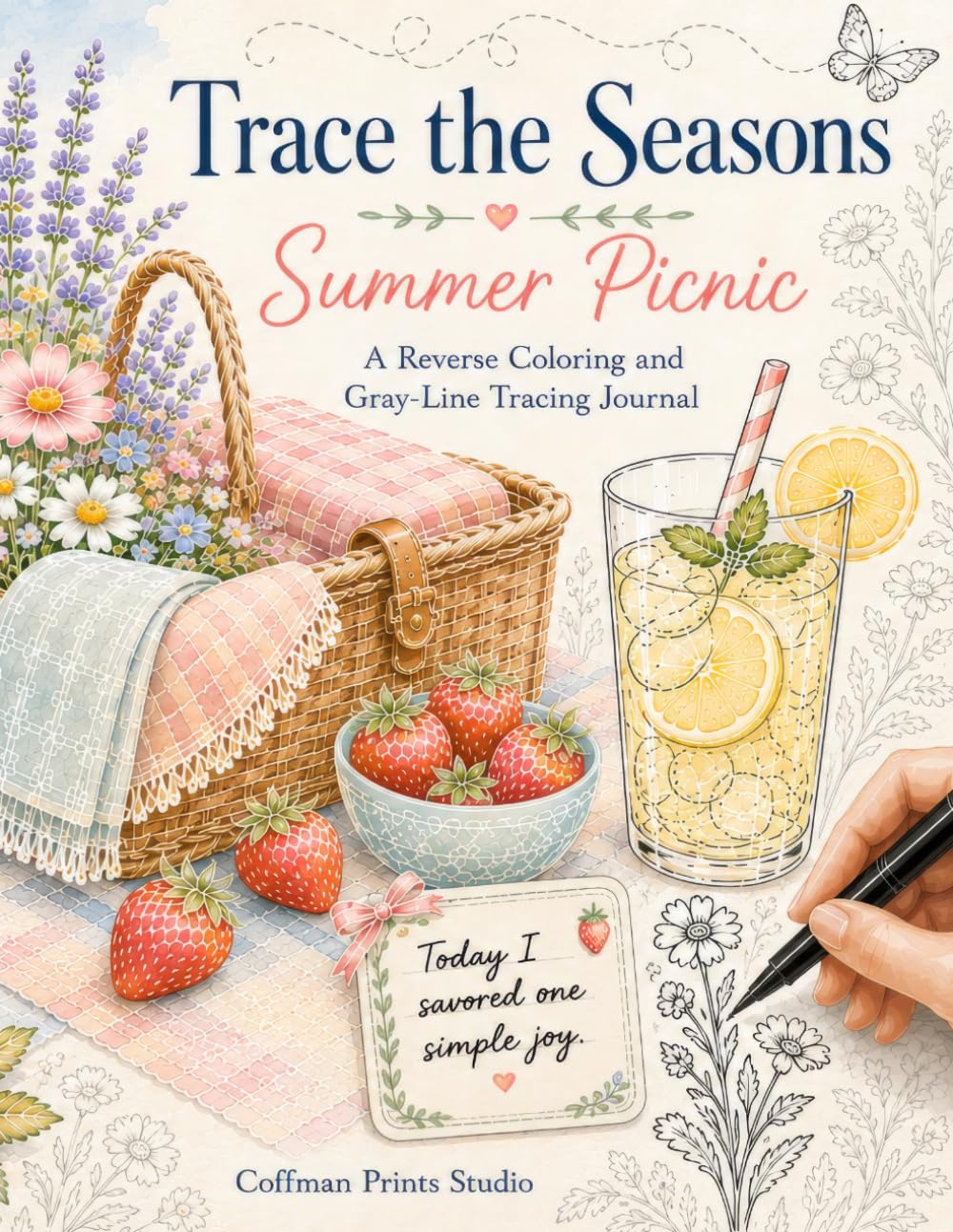 Trace the Seasons - Summer Picnic: A Reverse Coloring and Gray-Line Tracing Journal