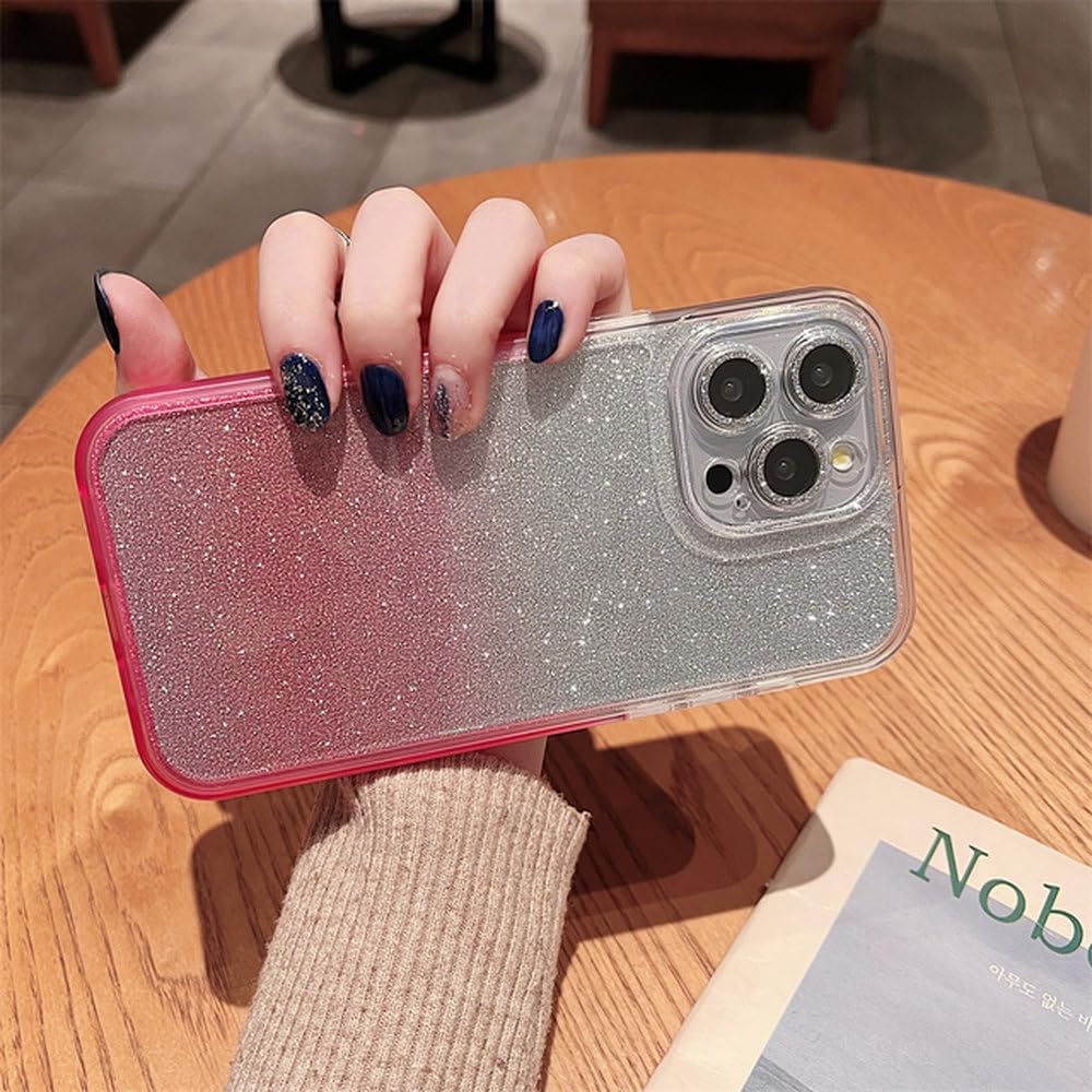 Coque iPhone 13 Pro Max à paillettes dégradées et antichoc rose - 8
