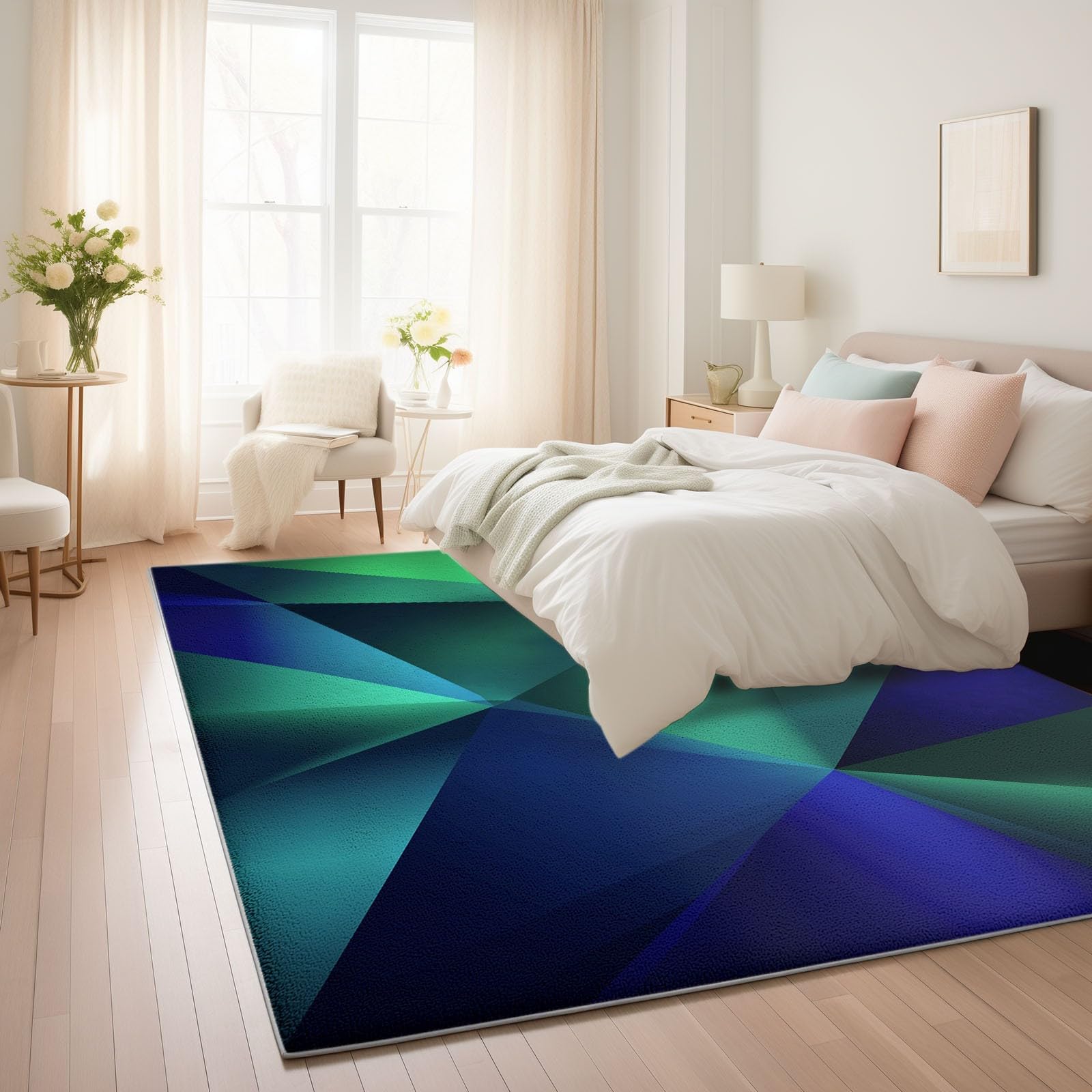 Tapis de Salon 180 cm x 240 cm Lavable, Idéal Familles avec Enfants, Formes Géométriques Abstraites Tapis de Sol Antidérapant pour Chambre et Séjour Entretien Facile - Vert
