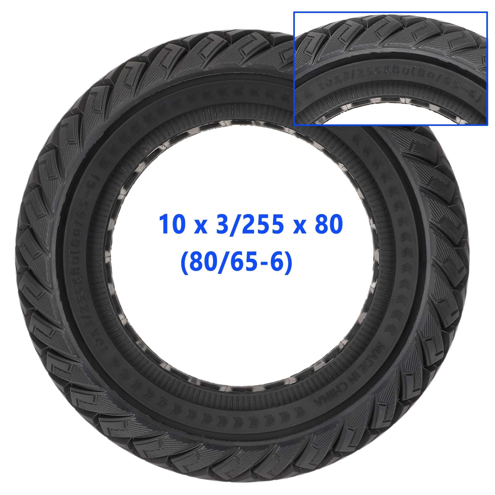 Pneumatici Solidi 10 Pollici per Scooter Elettrici - Gomma Piena 10 x 3/255 x 80 (80/65-6) - Ricambio per Zero 10X, Kaabo Wolf Warrior X/MANTIS 10