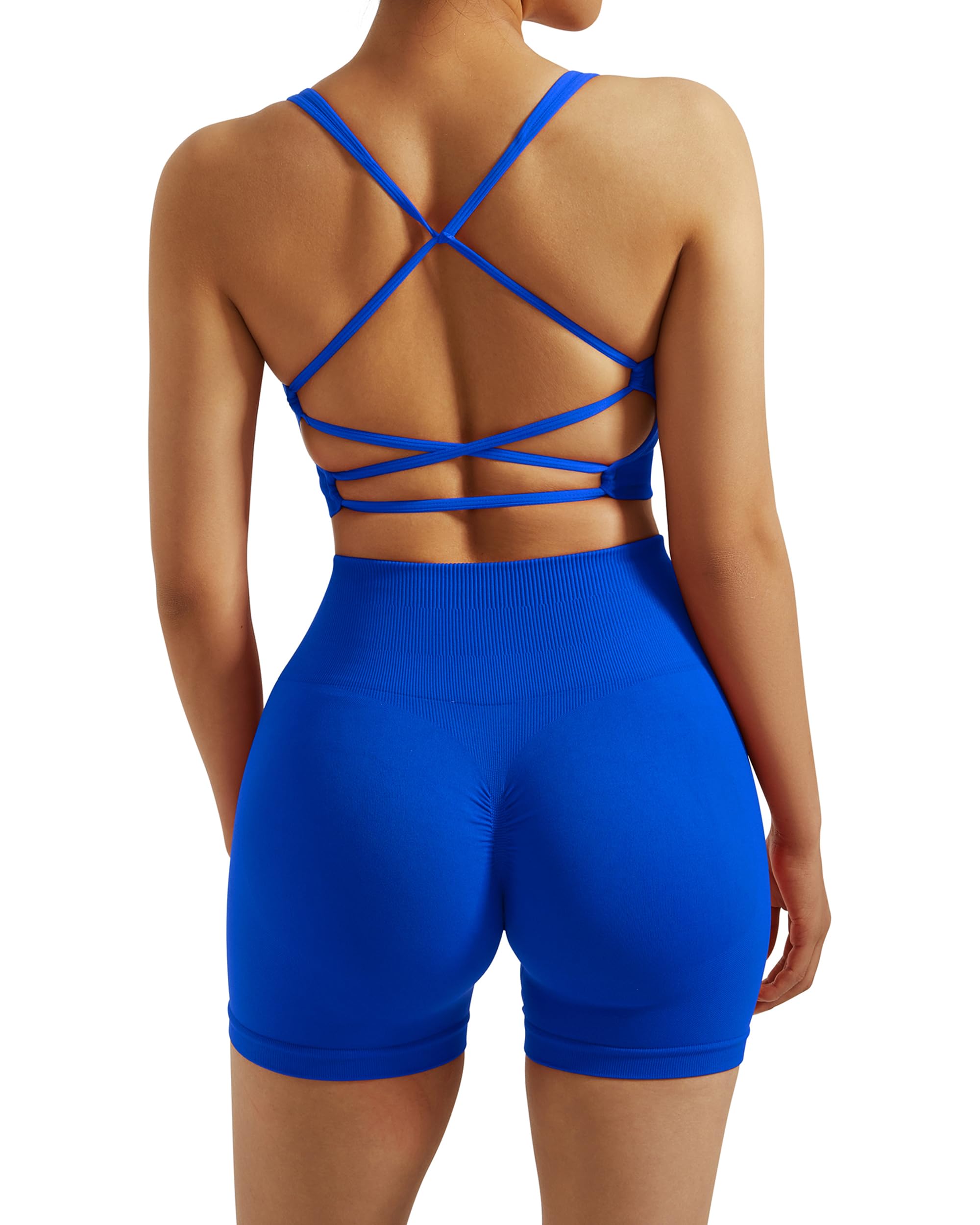 RXRXCOCO smooth Workout Sets 2 Piece Strappy Sports Bra Scrunch Butt Booty Shorts