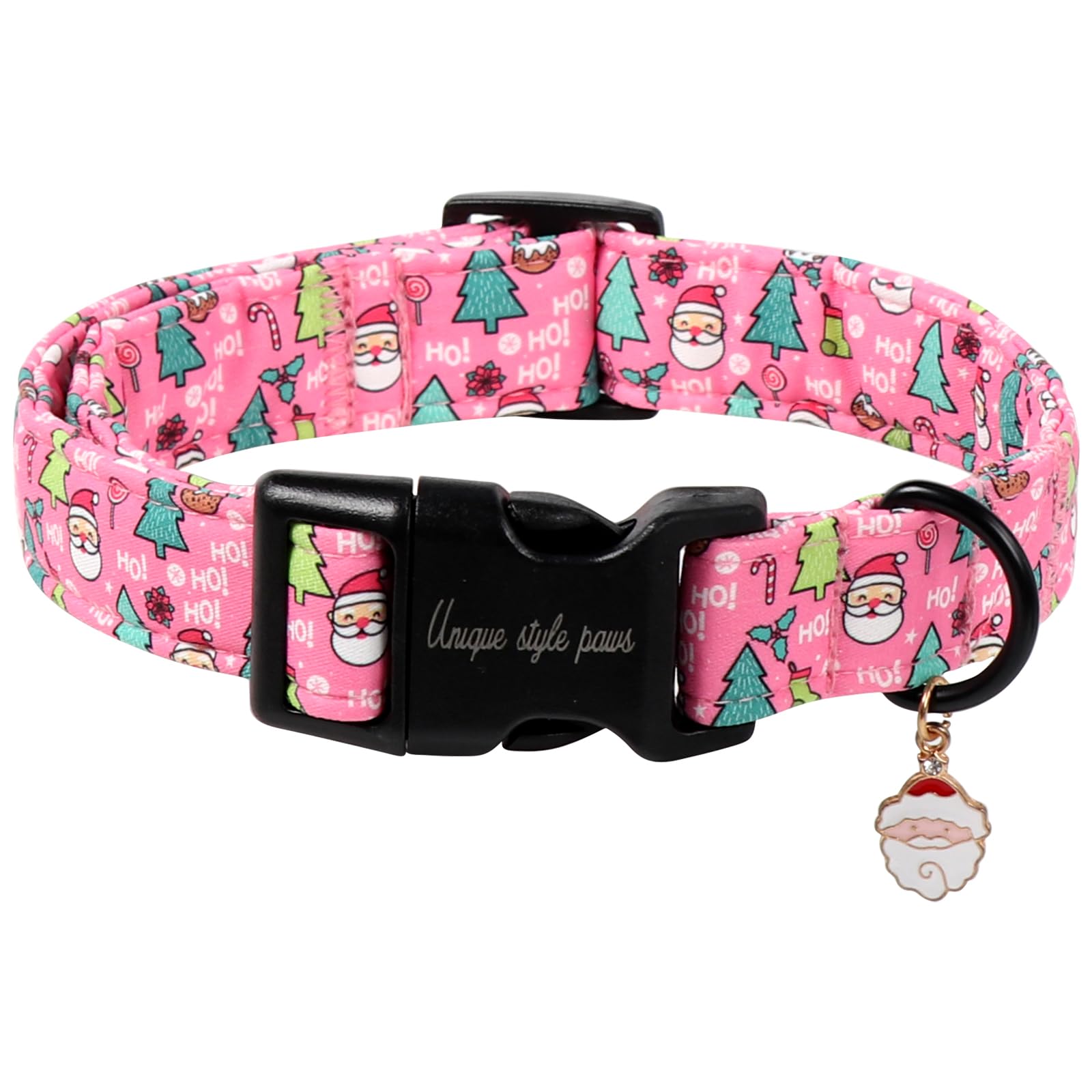Unique style paws Pink Christmas Dog Collar with Santa Claus Charm, Adjustable Christmas Tree Pet Collar for Small Medium Large Dogs — image 1