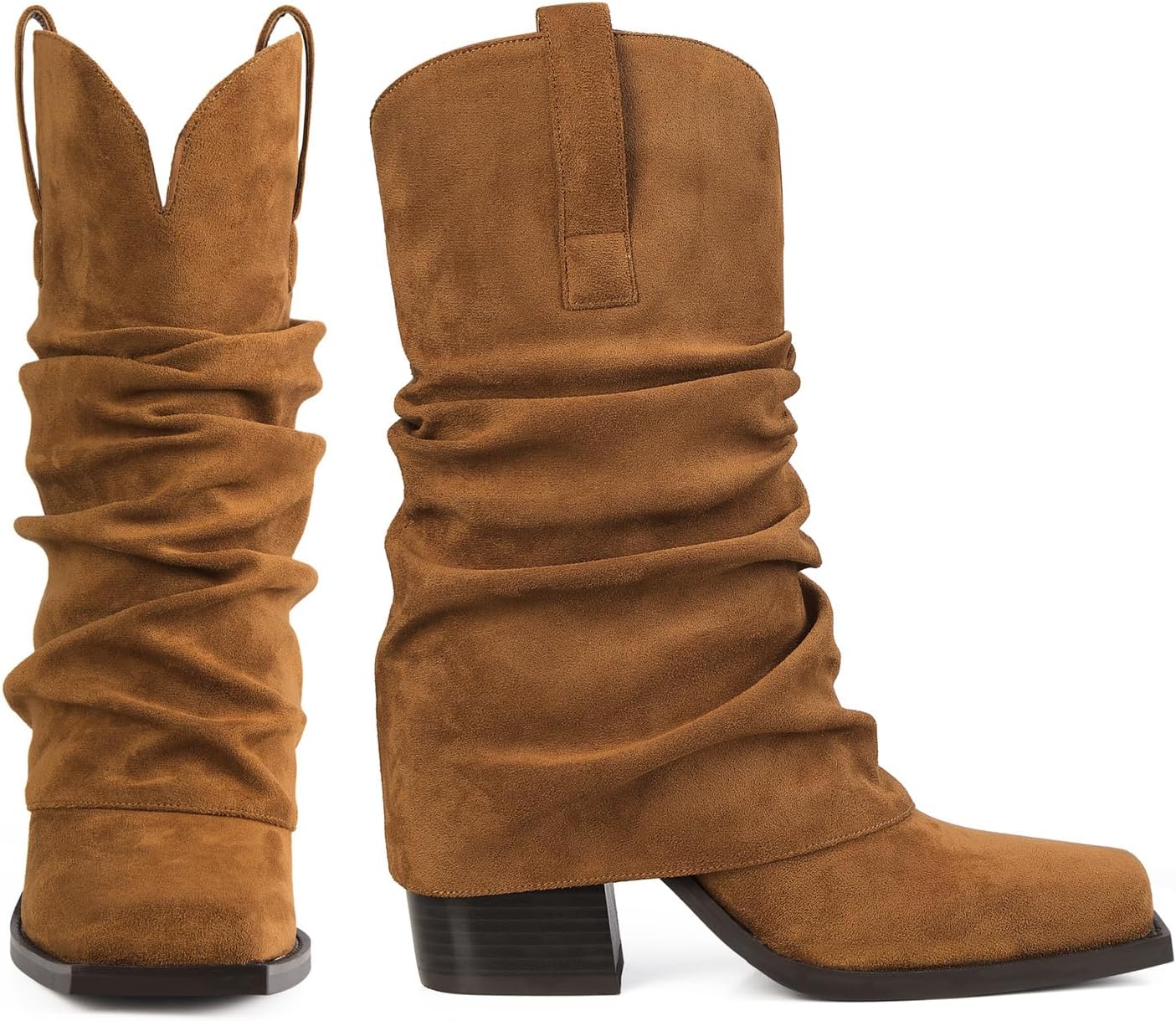 Cowboy Boots for Women Cowgirl Mid Calf Square Toe Fold Over Chunky... - Picture 35 of 56