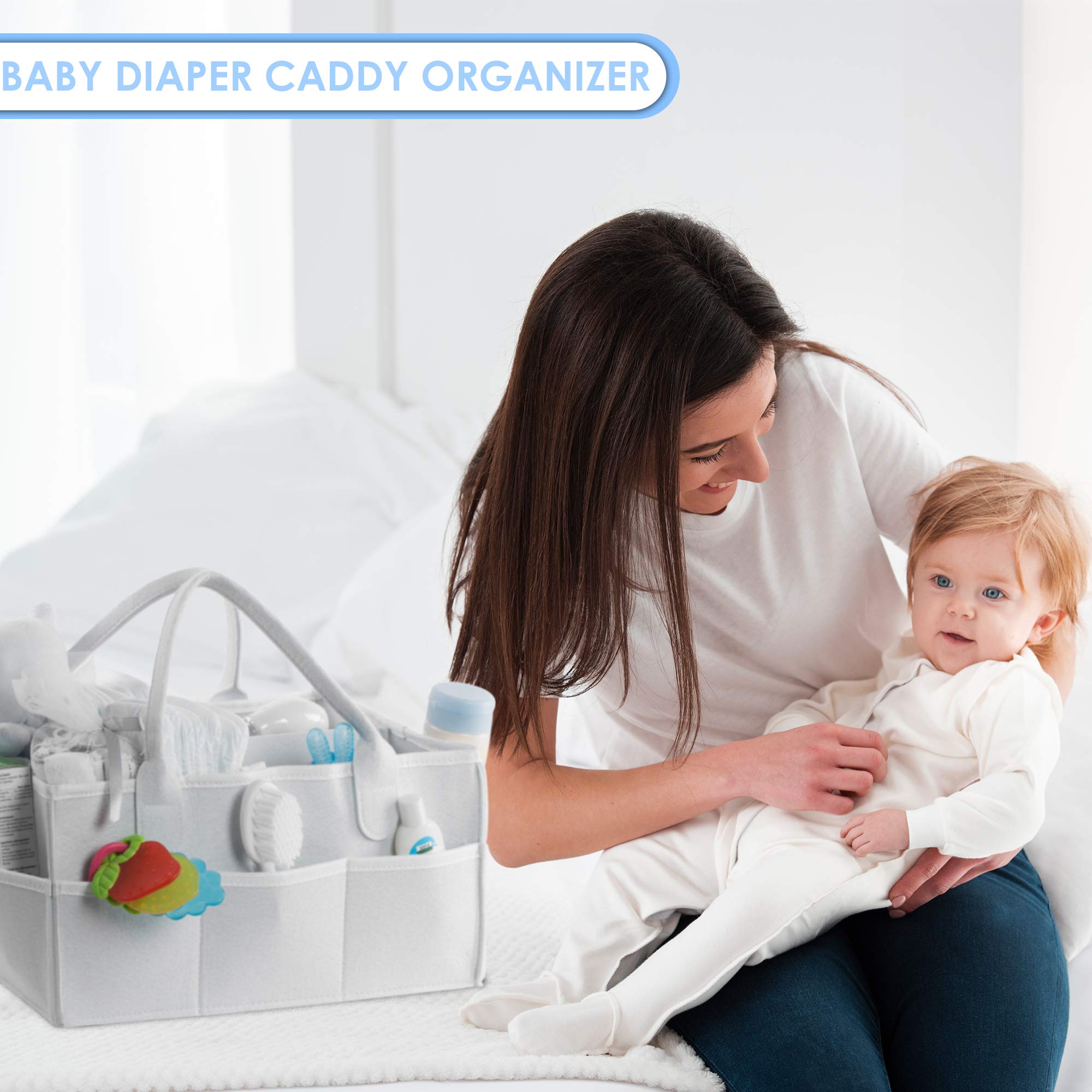 Mami's World: Organizer na pieluchy dla niemowląt; przenośny uchwyt na torbę do samochodu i stół do przewijania; niezbędne pojemniki do przechowywania do żłobków z prezentami, 2 klipsy do smoczka i 2