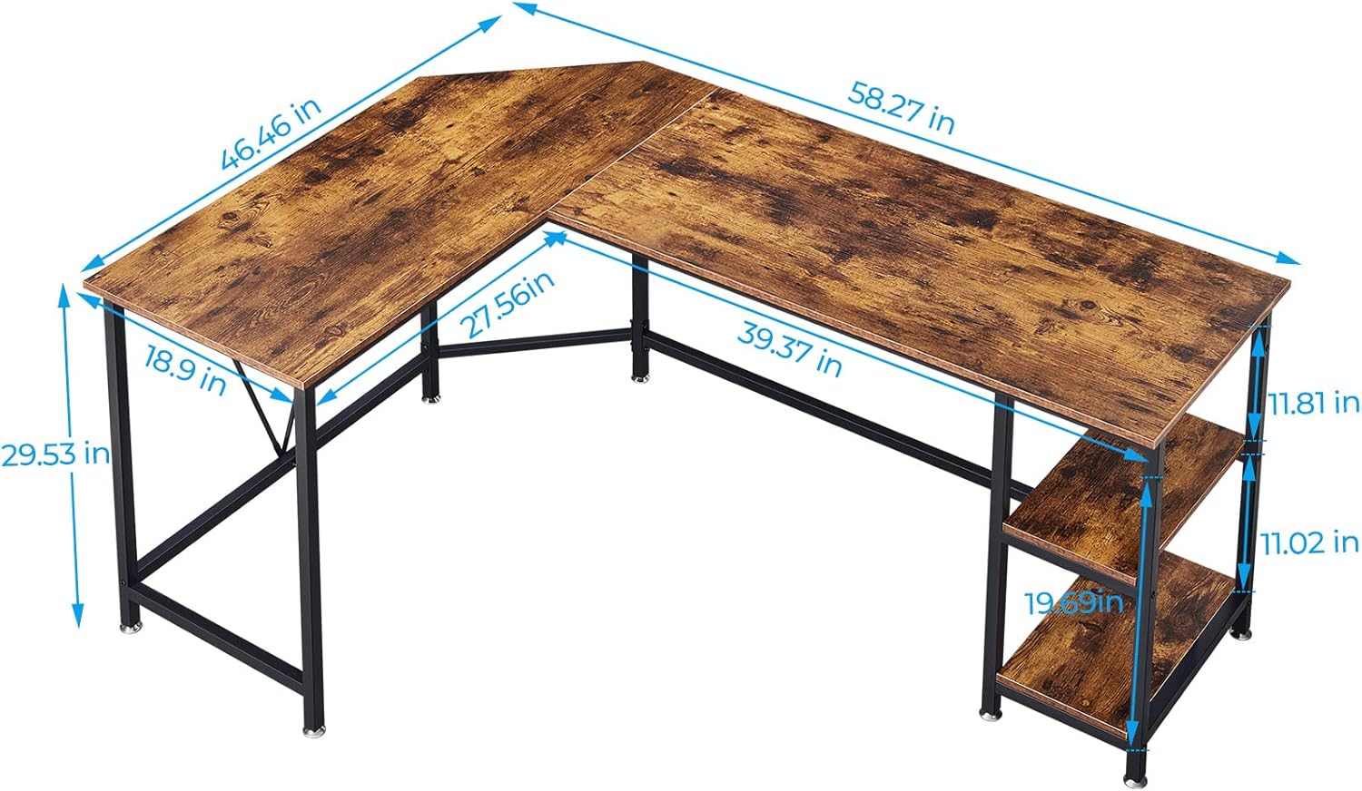 GreenForest L Shaped Computer Desk with Adjustable Storage Shelf, 59 inch Modern Long Corner Gaming Desk for Home Office Writing Laptop PC Workstation Space Saving, Brown : Home & Kitchen