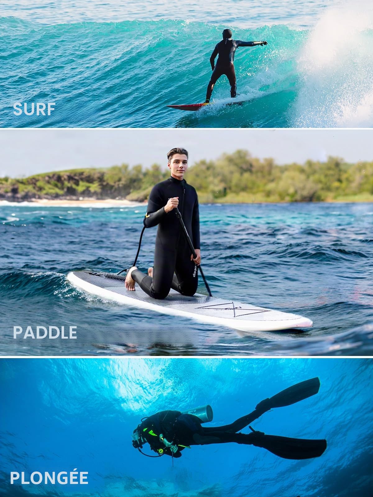 Owntop Combinaisons de Plongée 5mm pour Hommes Femmes - Combinaison Néoprène Adultes, Wetsuit à Fermeture Éclair Frontale de Longueur Intégrale, Ultra-Chaude Flexible pour Plongée Surf en Eau Froide
