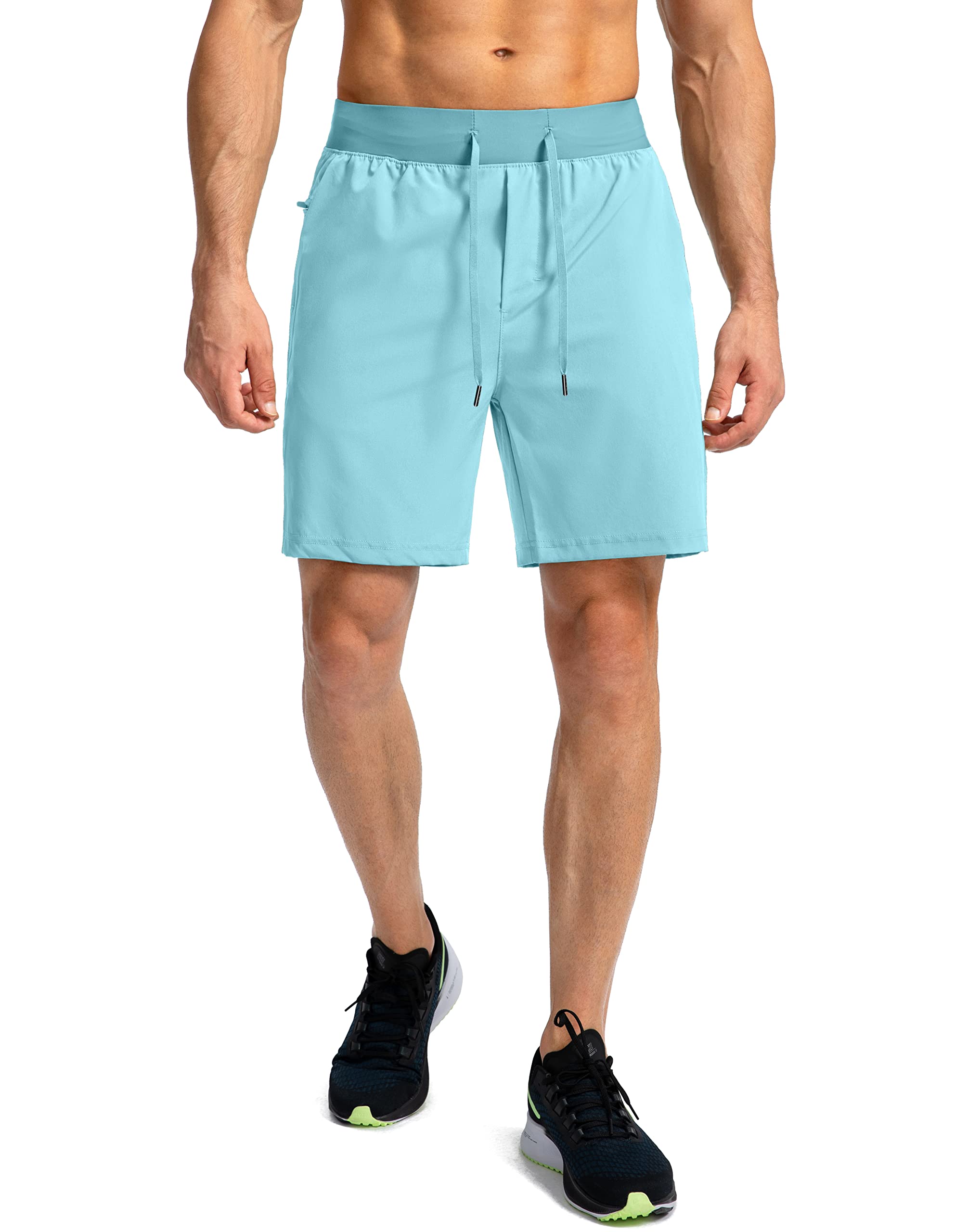 Men's Running Shorts with Zipper Pockets 7 Inch Lightweight Quick Dry Gym Athletic Workout Shorts for Men (Light Blue, XL)