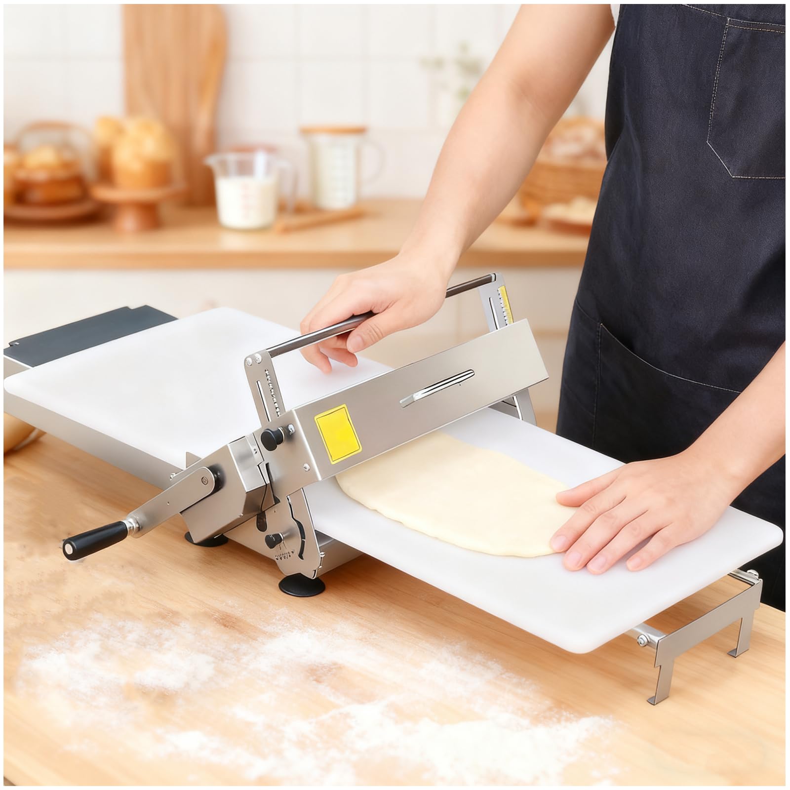 Laminoir à Pâte Pliable Manuel pour Boulangerie, Pizza et Croissants, Laminoire Manuel à Pate, Laminoir à Pâte Feuilletée, Laminoir à Pâtisserie en Acier Inoxydable A300