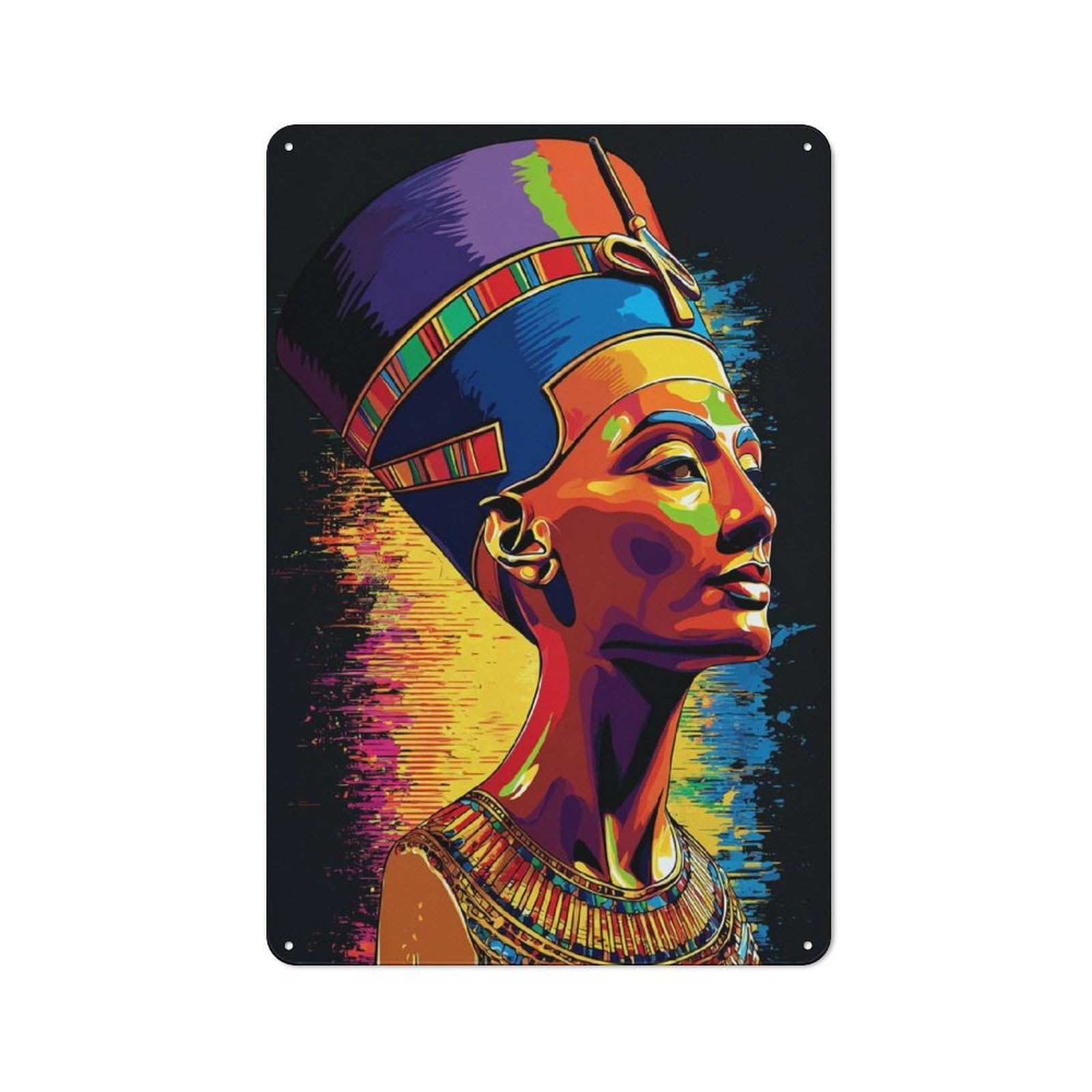 Junmoney Colorful Egyptian Profile Artwork Retro Vintage Metal Sign 30X20cm, Small Space Decor For Hallway, Home Bar, Garage Or Study