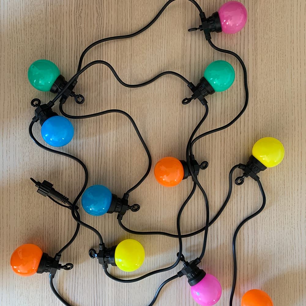 elume Guirlande Guinguette extérieure 12m raccordable 40 lampes multicolores, LED blanc chaud