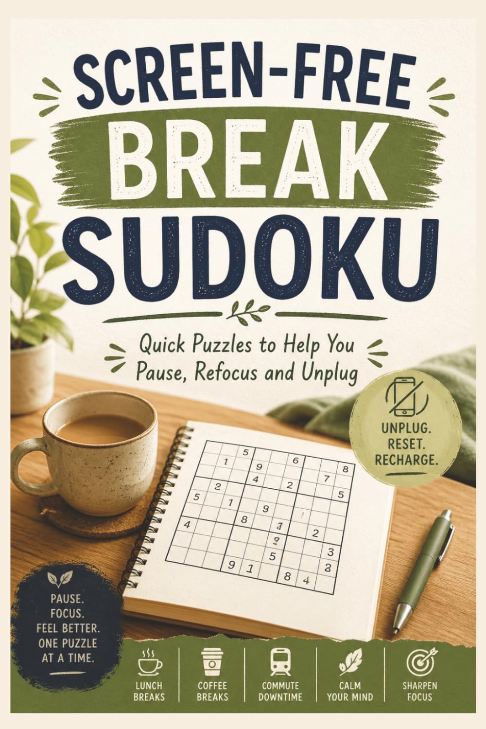 Screen Free Break Sudoku: Quick Puzzles to Help You Pause, Refocus and Unplug | 6x9 Inch | 200 Pages | 100 Sudoku Puzzles | Solutions Included |