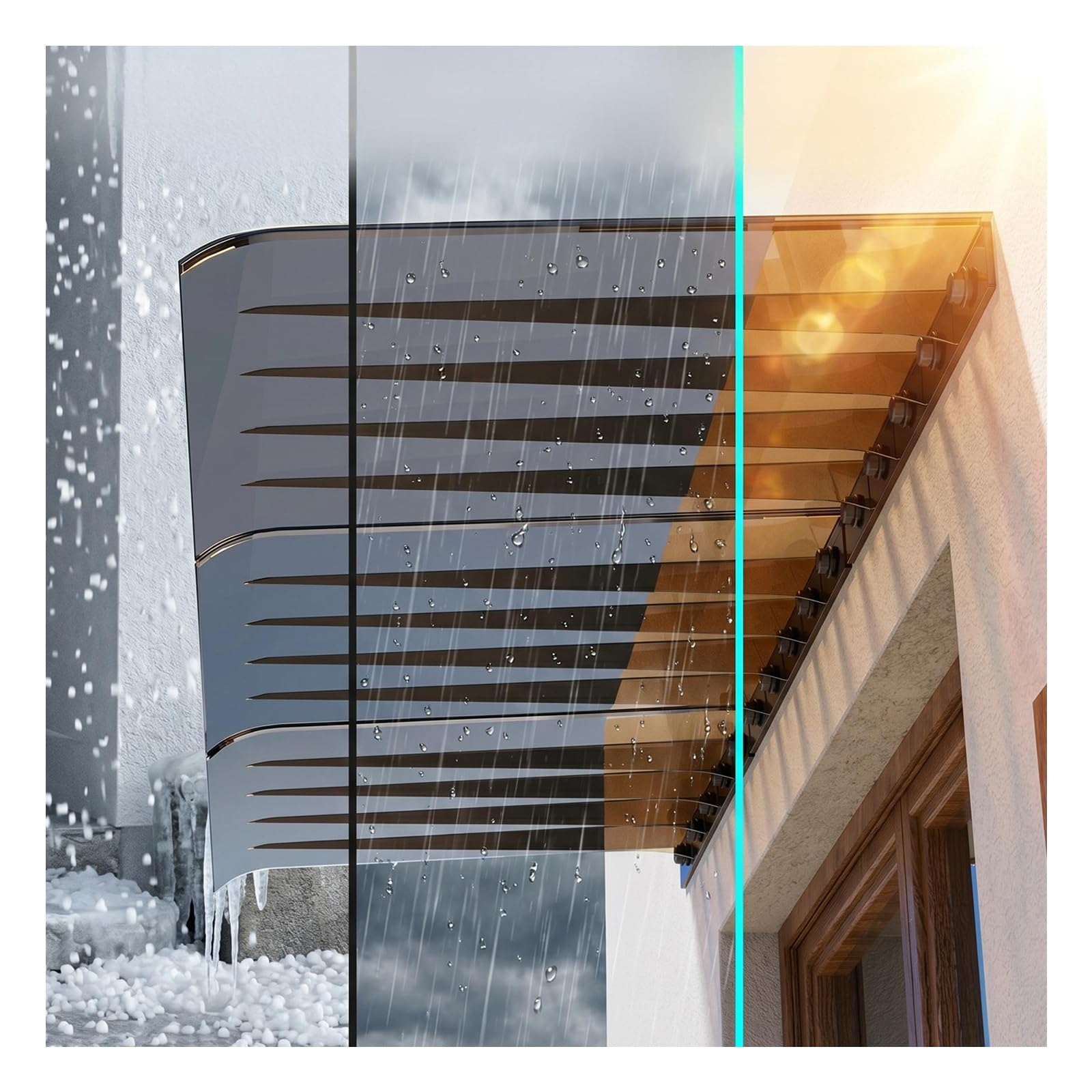 Zhengqian One Color Upgraded Door Canopy,Spliced Overdoor Awning,Roofing Window Rain Shelter,Polycarbonate Cover Thick 3.5 Mm,Suitable For Garden, Patio,Porch, Patio, Roof(W35*L50cm/W13.7*L19.6in)