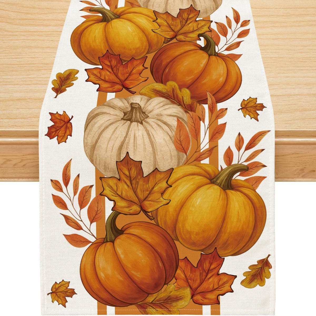 Fall Table Runner, Maple Leaf Orange Pumpkin Table Runner Seasonal Autumn Thanksgiving Home Decor Party Dining Table Decorations 13x48 Inch