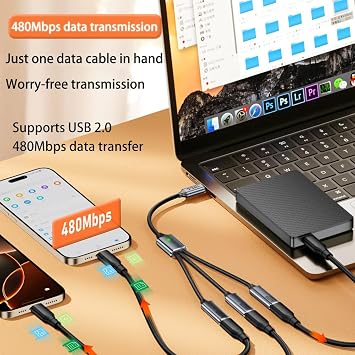 LivX 3'lü Type-C Çoklayıcı 25 Cm Hızlı Şarj ve 480 Mbps Veri Aktarımı 3CC