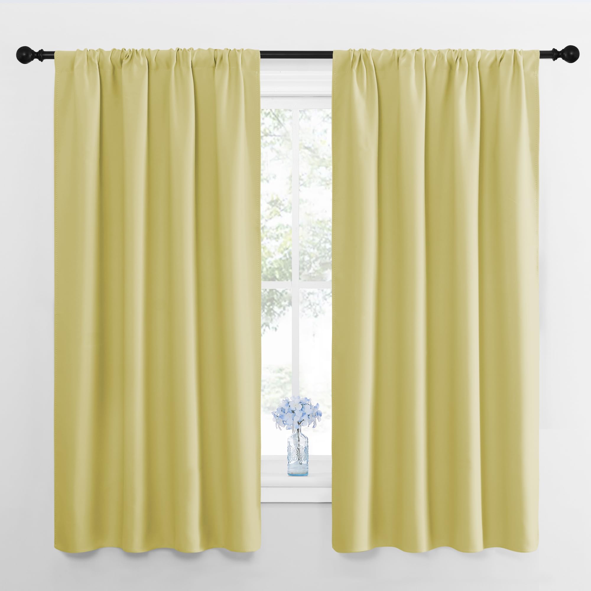 Photo 1 of NICETOWN Kitchen Curtains, Short Blackout Drapes, Paler Yellow, 42" Wide by 54" Long, 2 PCs, Thermal Insulated Blackout Curtain Panels for Kids Room, Play Room