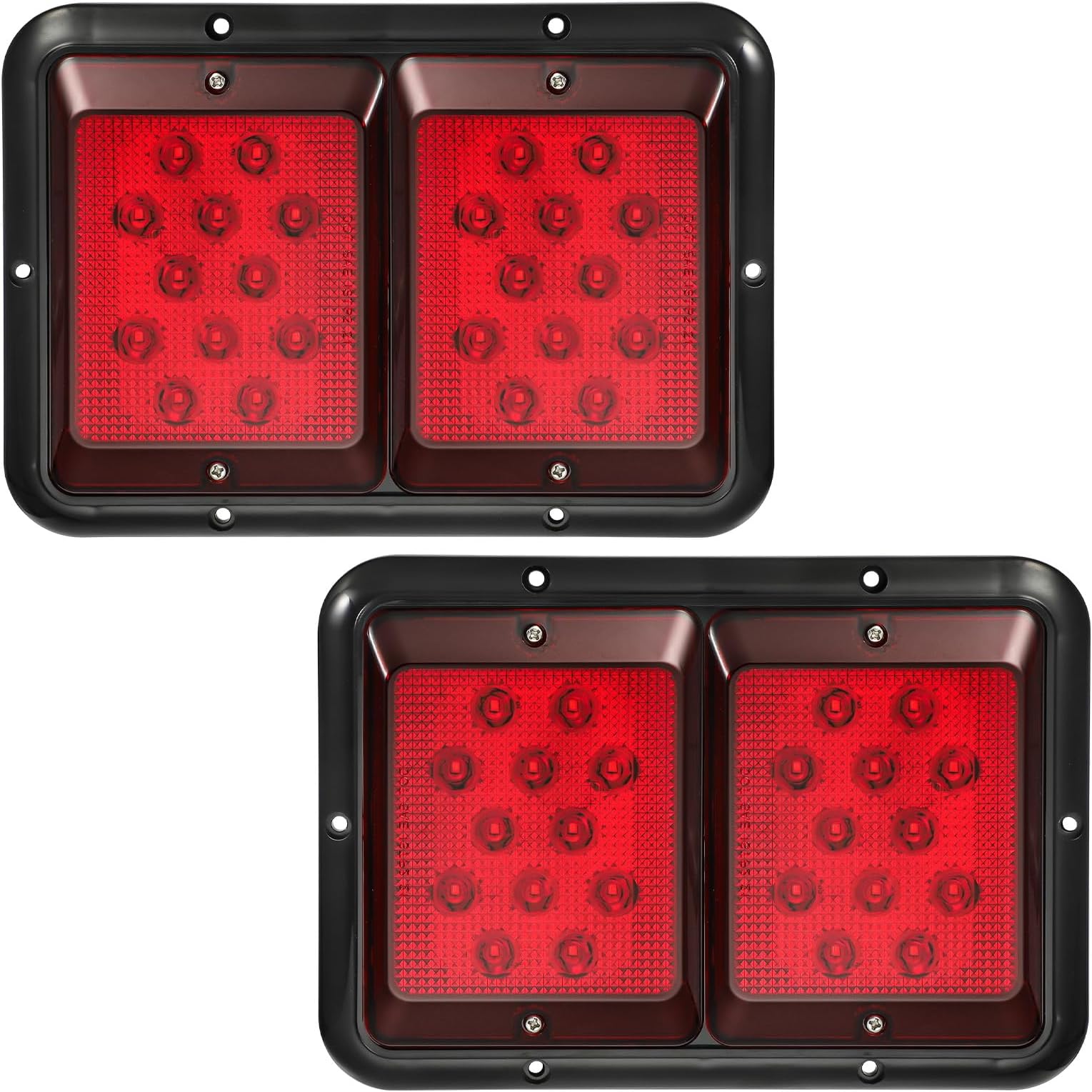 2X Double RV Trailer Camper Tail Lights 24-2835 LED Horizontal Vertical Surface Mount Double Trailer Light Taillight Red Lens Red Light Black Base 12V IP67 Waterproof