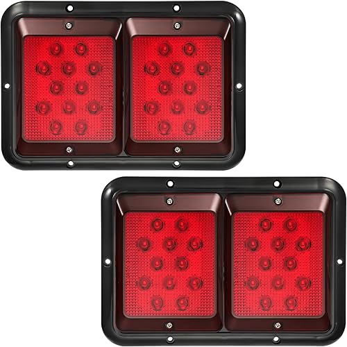 Partsam 2 luces traseras dobles de remolque RV 24-2835 LED horizontal vertical montaje en superficie doble remolque luz trasera lente roja luz negra