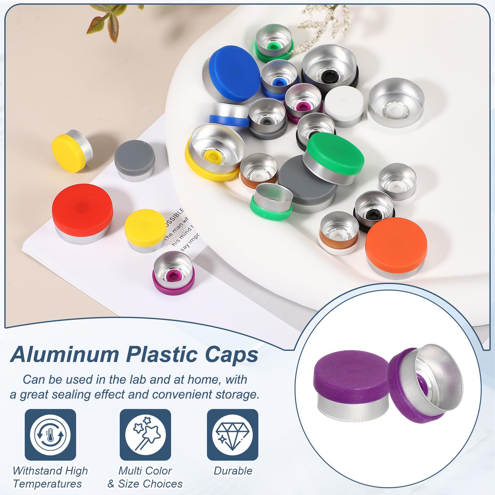 PATIKIL 13mm Aluminum Plastic Vial Top Caps Seals 250 Pcs Purple — Amazon image 3