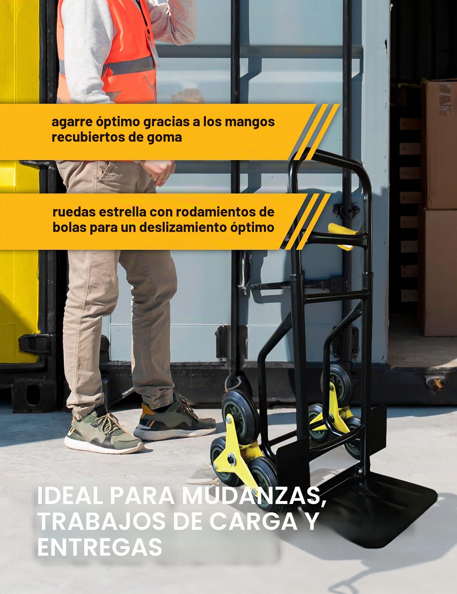 Malocher - Carretilla Plegable para Subir escaleras, Capacidad de Carga de 200 kg, 6 Ruedas de Estrella para un Transporte fácil, Asas revestidas de Goma
