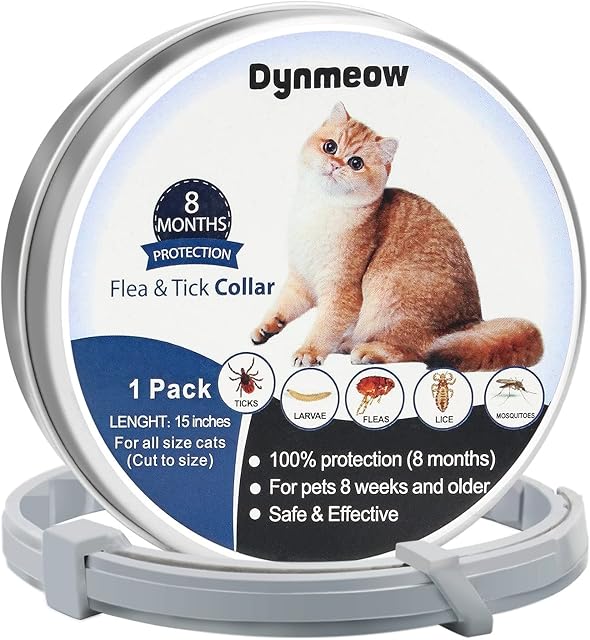 Dynmeow Cat Flea Collars with Tick Control, Waterproof and 8 Months Natural Flea Treatment for Cats and Puppy Dogs,15 Inches