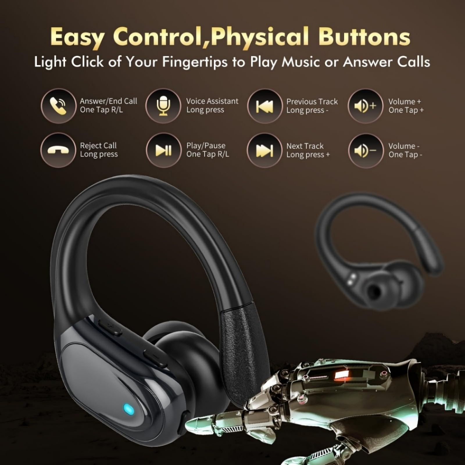 HAOYUYAN Écouteurs sans fil, écouteurs Bluetooth de sport, 80 heures de lecture, avec affichage de l'alimentation LED, casque antibruit, écouteurs étanches IPX7 pour entraînement/course à pied