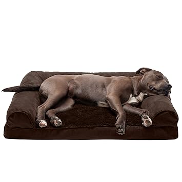 FurHaven Large Plush & Suede Orthopedic Sofa Pet Bed for Dogs and Cats, Espresso