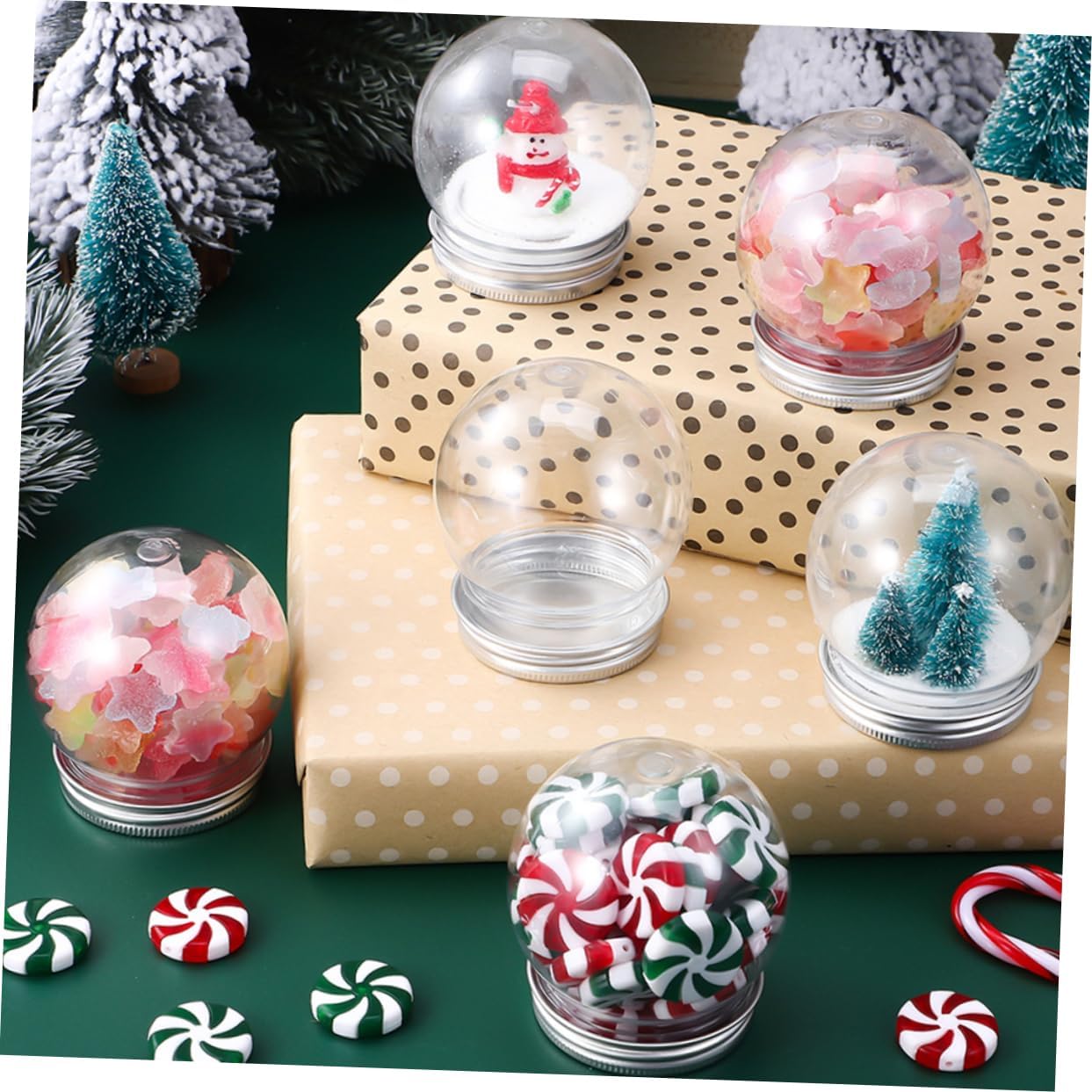 40pcs Plastic Snow Globe Candy Jar Kit Empty Water Globes for Crafts Christmas Decorations and Home Decoration