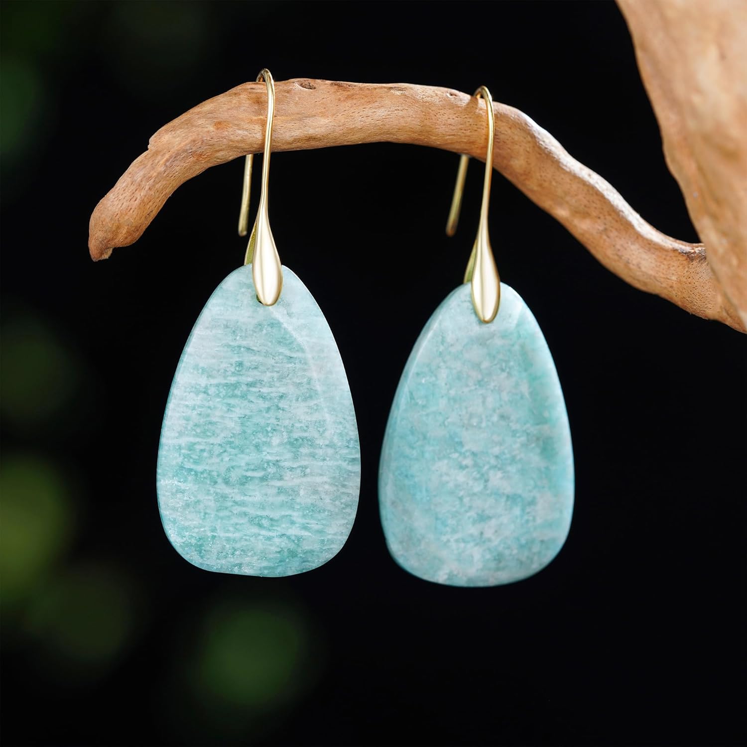 Plumiss 18K Gold Plated Gemstone Teardrop Dangle Earrings for Women - Natural Crystal Healing Stone Drop Earrings, Lightweight Statement Jewelry for Valentine's Day, Anniversary, Birthday Gift - Image 3