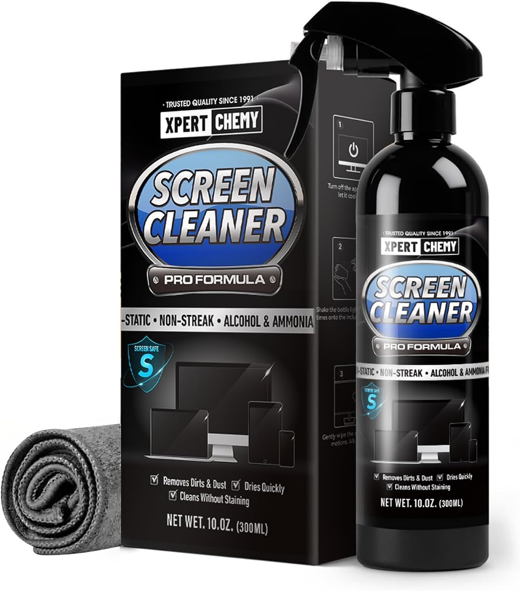 Spray et lingette nettoyante pour écran TV 283,5 g et chiffon en microfibre pour téléphones, iPad, ordinateur, MacBook, ordinateurs portables, moniteurs et appareils électroniques