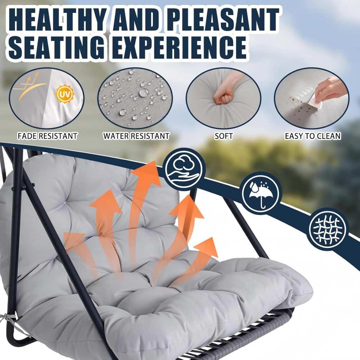 Balcony Furniture, Breathable Cushion and Headrest Indoor Swing for Kids Breathable and Washable Cushion Cover Living Room, Patio, Yard