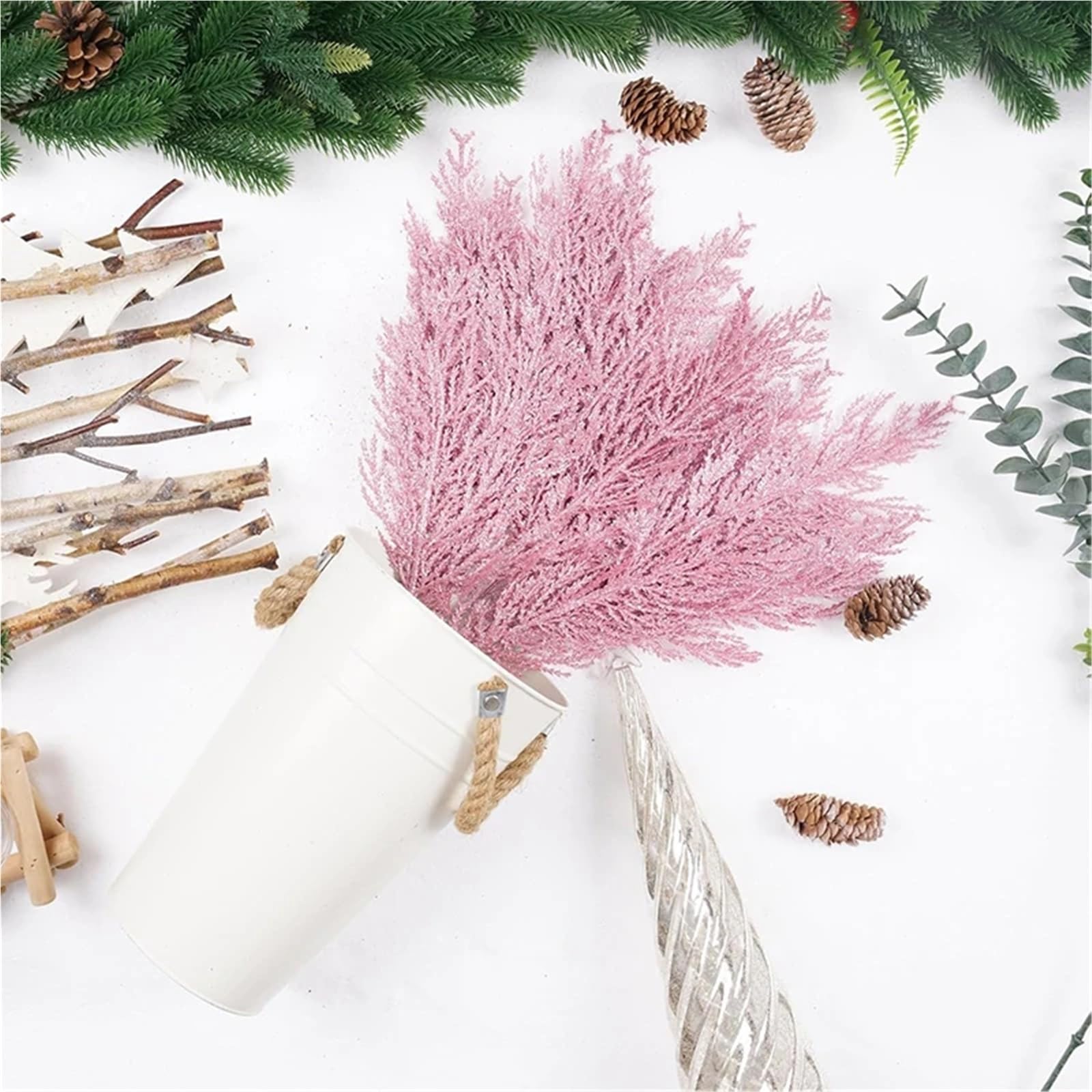 Aghi di pino artificiali glitterati natalizi, 30 pezzi, decorazione natalizia con foglie di pino artificiali, rami, fiori finti per albero di Natale, ghirlande fai da te per feste e casa