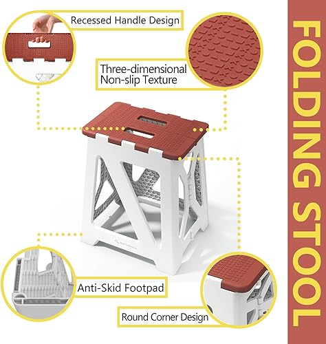 Miniatura 2 de BLACKSPACE Taburete plegable de 16 pulgadas para niños o adultos, capacidad de 300 libras, antideslizante, compacto, de plástico, plegable, con asa,