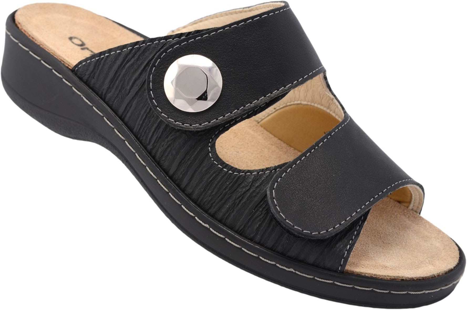 OrthoVital Women's Hallux Valgus Therapie-Pantoffel für Damen, Hausschuh MIT Ballenzeh Weichlegung in schwarzem Leder, Größe 36-42 erhältlich Slippers Black Black