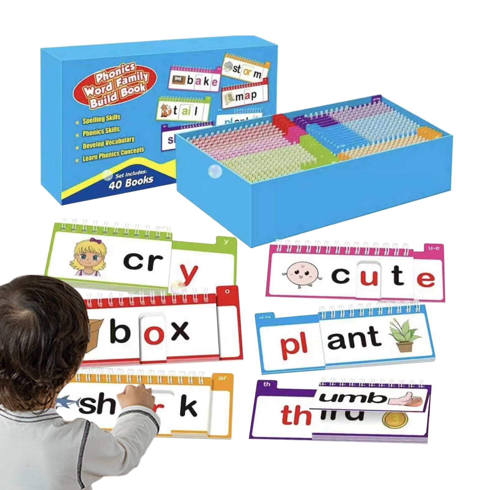 Word Family Build Book | 40 Pieces English Learning Books,Sight Words Flash Cards - for Kids Ages 3-8, Classroom, Preschool, Homeschool, Early Learning