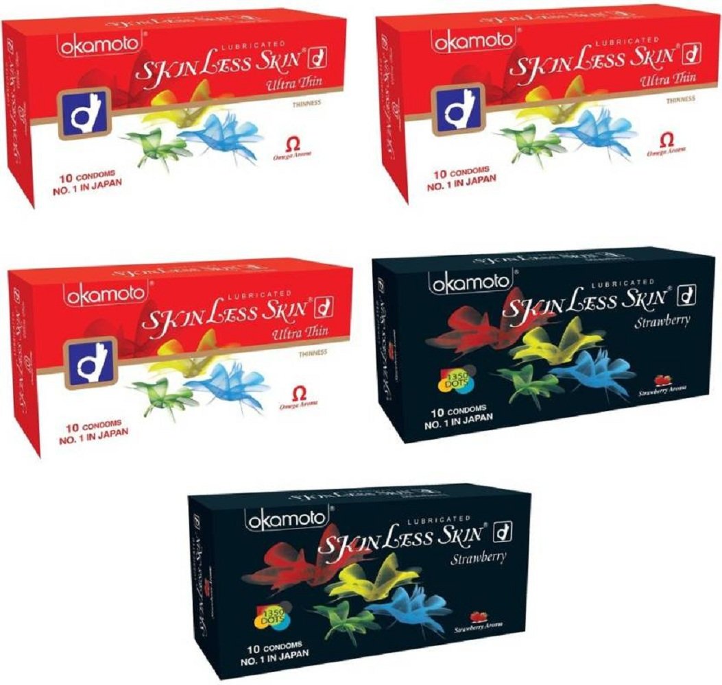 Condoms For Men Skinless Skin - Ultra Thin (3x10s) & Strawberry (2x10s)