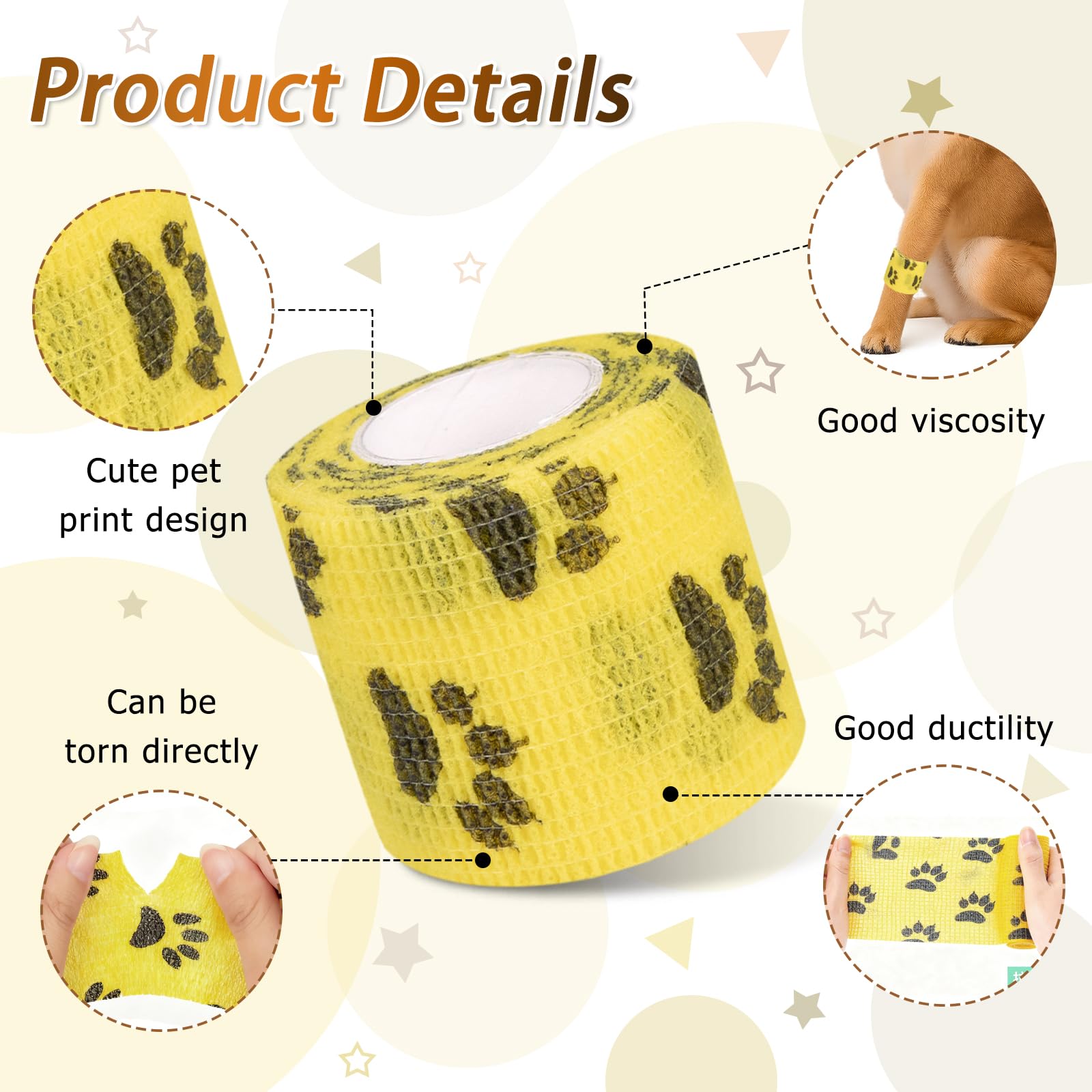 Benda Elastica Autoadesiva, Vet Wrap, Bendaggio Autoadesivo per Cane Gatto Cavallo, 12 Pezzi