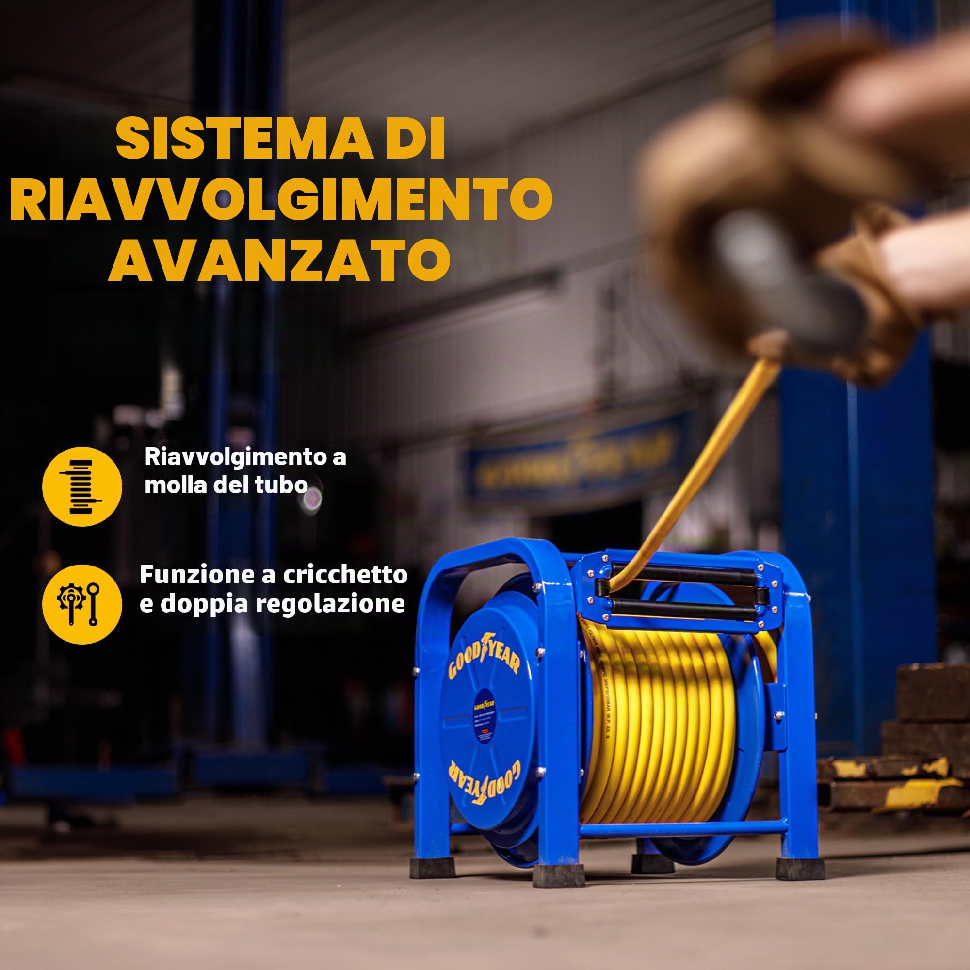 Goodyear elite heavy duty pro primavera driven acciaio retrattile rotolone (3/8 in. x 100 ft.), con 2 anni di garanzia