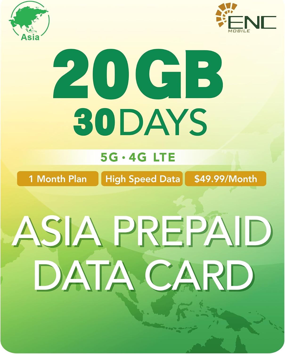 Asia Data Only Sim Card 20GB 30 Days 5G/4G LTE, High Speed China Prepaid Data SIM Card, 3 in 1 Japan Travel Sim Card for 12 Asian Destinations - Korea, Singapore, Thailand, Indonesia, HK