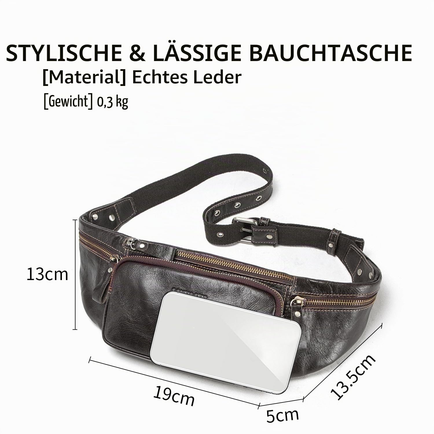 FANDARE Gürteltasche Bauchtasche Brusttasche Herren Sling Bag wasserdichte Geeignet Hüfttasche Junge Umhängetasche Leder für Joggen Wandern Radfahren Reisen