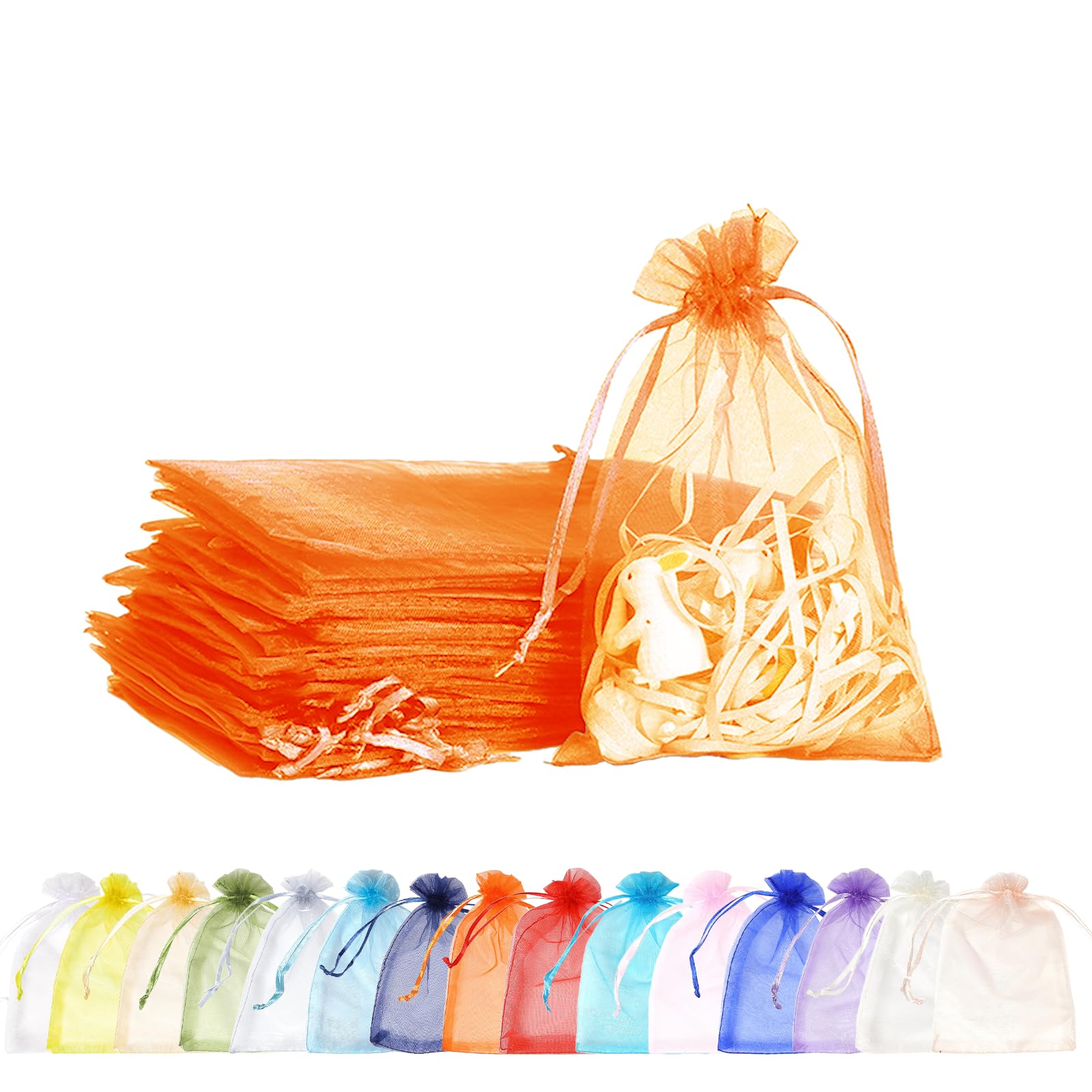 MORAINJAY 100pcs Orange Organza Gift Bags,9x12cm Small Organza Favor Bags,Wedding Jewelry Pouches with Drawstring,Mesh Candy Favour Bag Party Sweet Bags for Birthday,Wedding,Christmas,Gift Wrapping