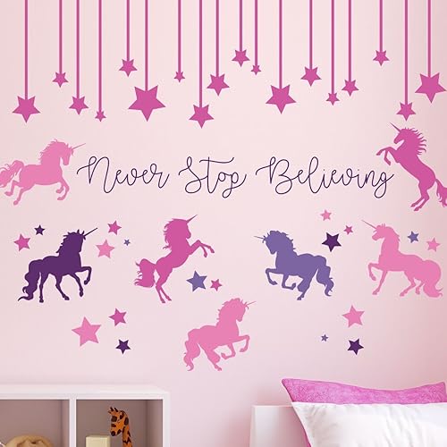 Miniatura 8 de Unicorn Stickers for Kids Room - Never Stop Believing Magical Themed Wall Decor - Vinyl Mural for Girls or Boys Bedroom, Baby Nursery, or Playroom