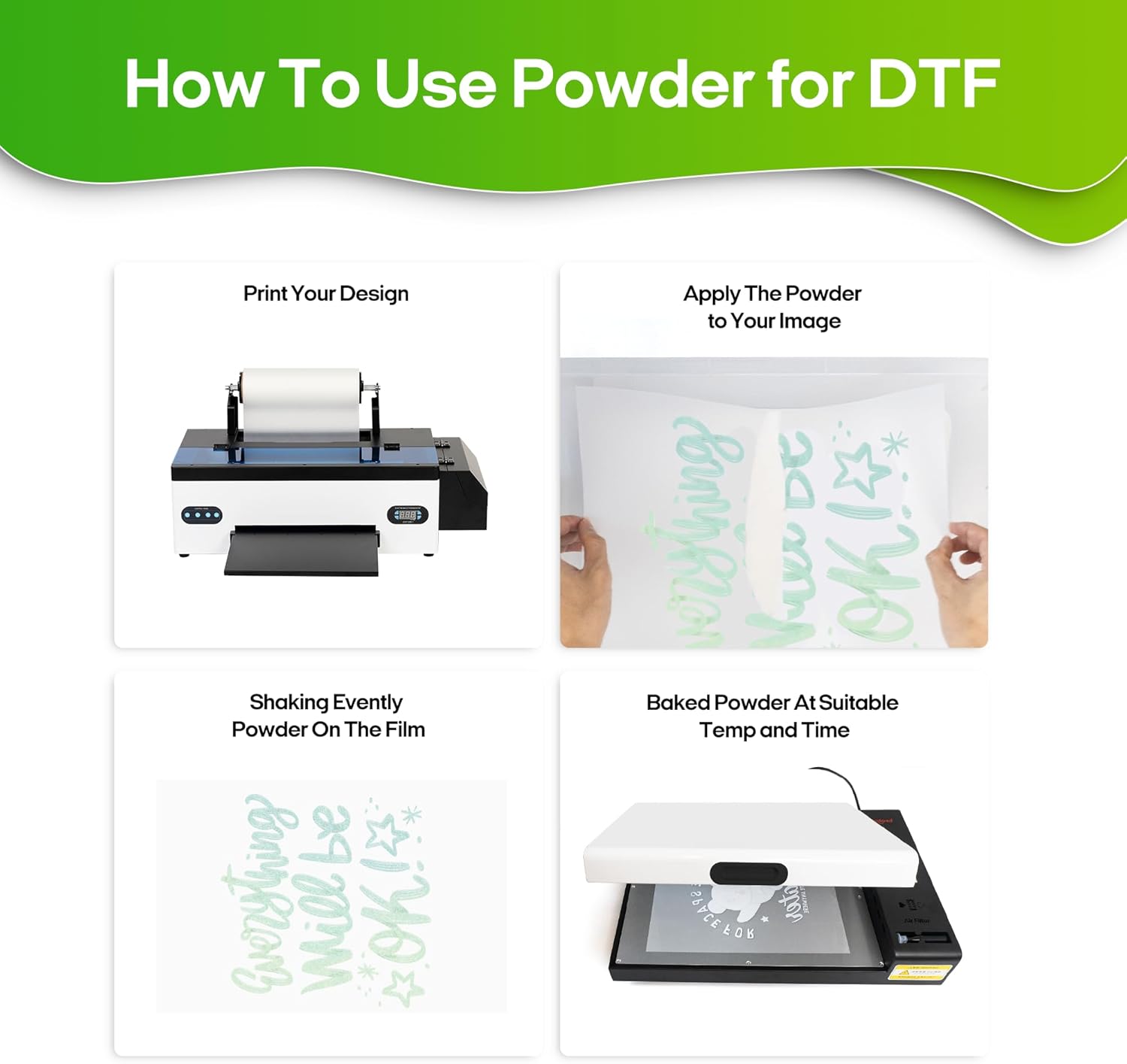 DTF Powder Hot Melt Adhesive Powder White 500g (17.6oz) DTF Transfer Powder for Sublimation, Compatible with Printhead ET-8550, ET8500, XP-15000, L1800 DTF Printers