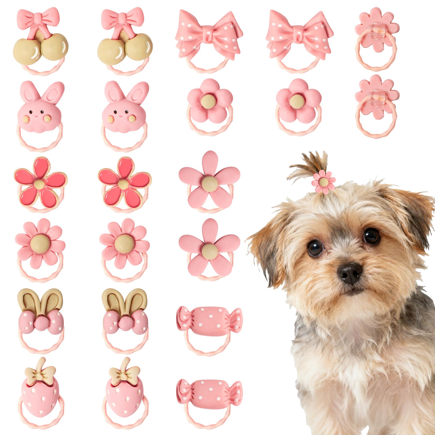RAORAOYUE 20 pcs Cute Puppy Dog Bowknot Hair Bow, Bulk With Rubber Bands Holiday Daily Yorkie Dog Hair Accessories