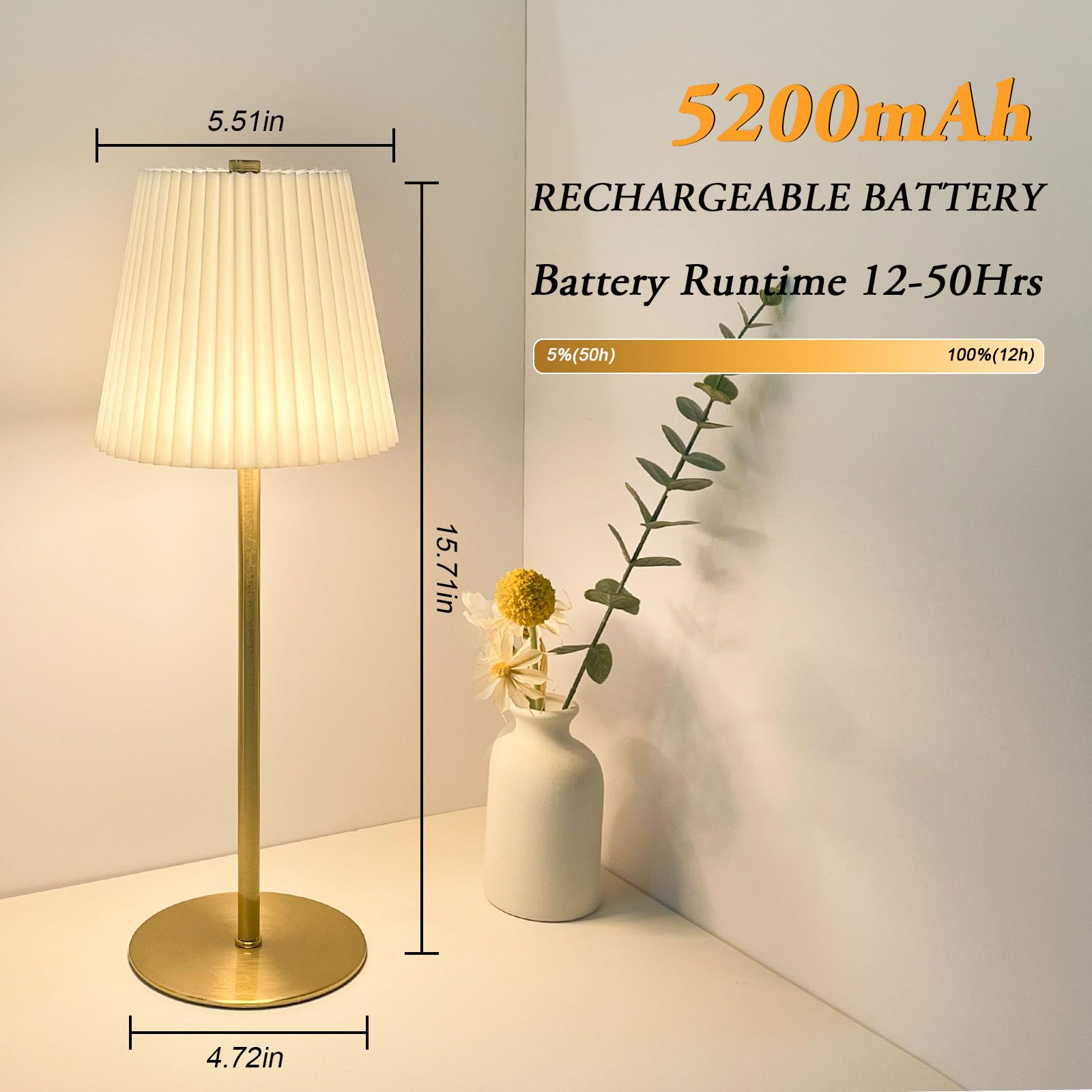 ZHENMING Lámpara de mesa inalámbrica, lámpara de mesa de tela de lino, recargable, 5200 mAh, funciona con pilas, con atenuación continua de 3 colores y 3 modos de iluminación, control táctil, lámparas